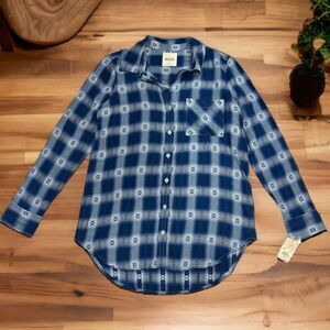 Mudd Women’s Blue Plaid Button Front Long Sleeve Flannel Shirt Size Medium